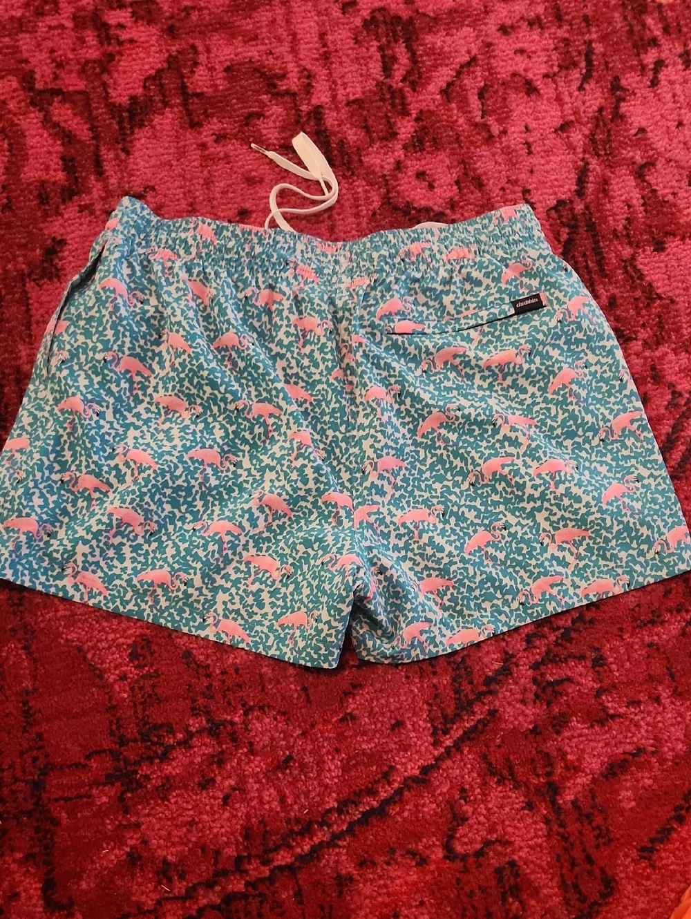 Mens chubbies Teal Swim Shorts with Pink Flamingo Print